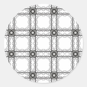 Schwarz-weißes geometrisches Lacy-Grid-Muster Runder Aufkleber