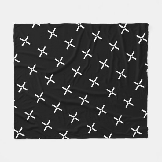 Schwarz-weißes geometrisches, modernes Muster Fleecedecke (Vorderseite (Horizontal))