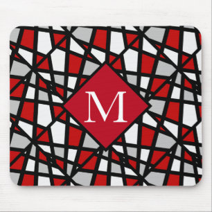 Schwarz-weißes geometrisches Muster in Red Gray Mousepad