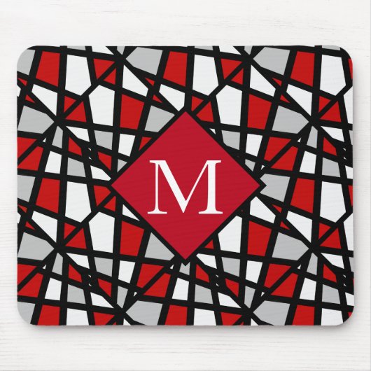 Schwarz-weißes geometrisches Muster in Red Gray Mousepad (Vorne)