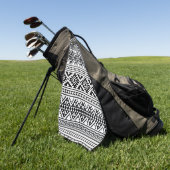 Schwarz-weißes geometrisches Stammmuster Aztec Boh Golfhandtuch (Gras)