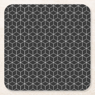 Schwarz-weißes geometrisches Würfelmuster Rechteckiger Pappuntersetzer