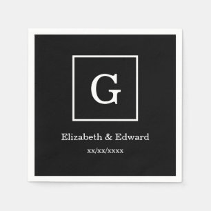 Schwarz-weißes gerahmtes Anfangsmonogramm Serviette
