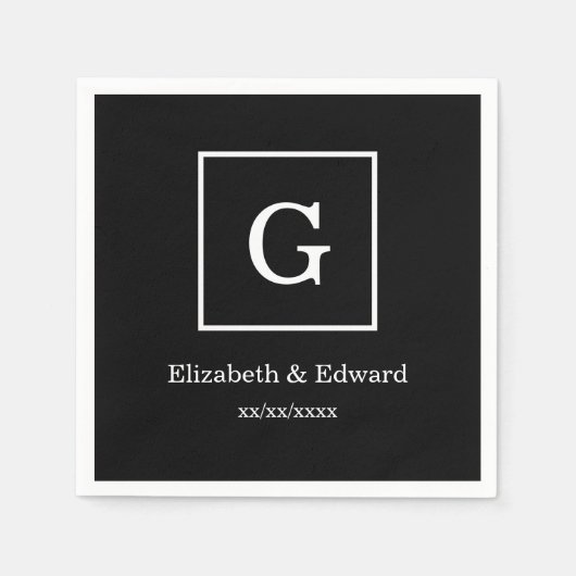 Schwarz-weißes gerahmtes Anfangsmonogramm Serviette (Vorderseite)