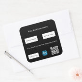 Schwarz weißes Geschäft-Logo QR-Code LinkedIn Quadratischer Aufkleber (Umschlag)