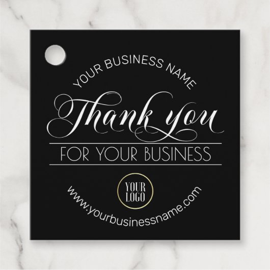 Schwarz-weißes Geschäftsdanken | Loggen Sie sich e Geschenkanhänger (Vorderseite)