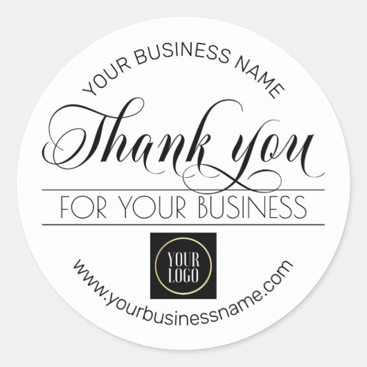 Schwarz-weißes Geschäftsdanken | LOGO hinzufügen Runder Aufkleber (Vorderseite)
