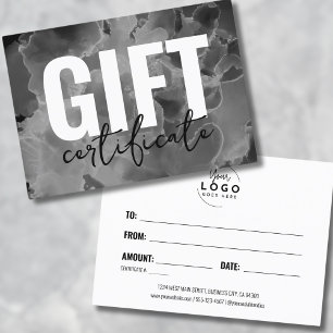 Schwarz-weißes Geschenkzertifikat für Ihr Logo Visitenkarte