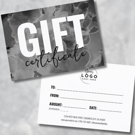 Schwarz-weißes Geschenkzertifikat für Ihr Logo Visitenkarte