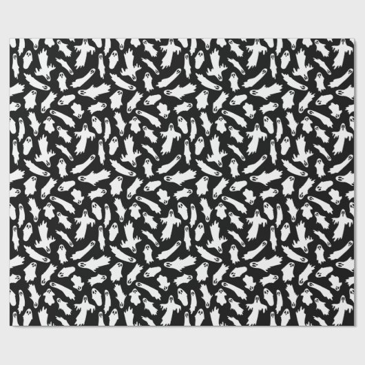 Schwarz-weißes Ghosts Halloween-Muster Geschenkpapier (Flach)