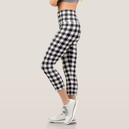 Schwarz-weißes Gingham-Kariertes Muster Capri Leggings