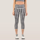 Schwarz-weißes Gingham-Kariertes Muster Capri Leggings (Vorderseite)