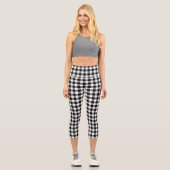 Schwarz-weißes Gingham-Kariertes Muster Capri Leggings (Vorderseite)