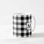 Schwarz-weißes Gingham-Kariertes Muster mit Monogr Kaffeetasse (VorderseiteRechts)