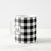 Schwarz-weißes Gingham-Kariertes Muster mit Monogr Kaffeetasse (Vorderseite Links)