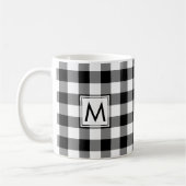 Schwarz-weißes Gingham-Kariertes Muster mit Monogr Kaffeetasse (Links)