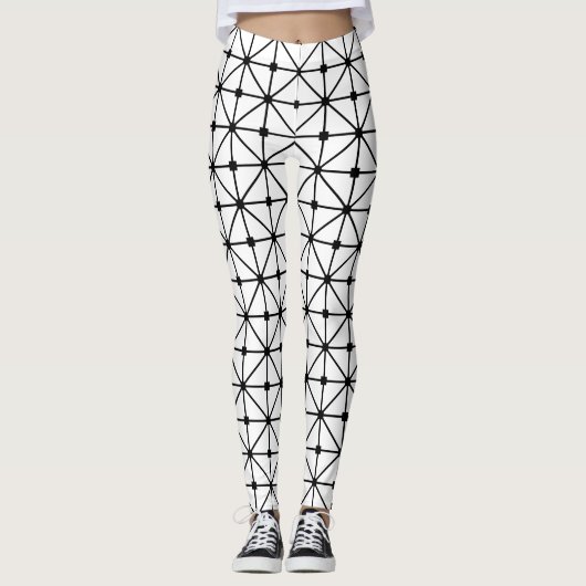 Schwarz-weißes Gittermuster Leggings (Vorderseite)