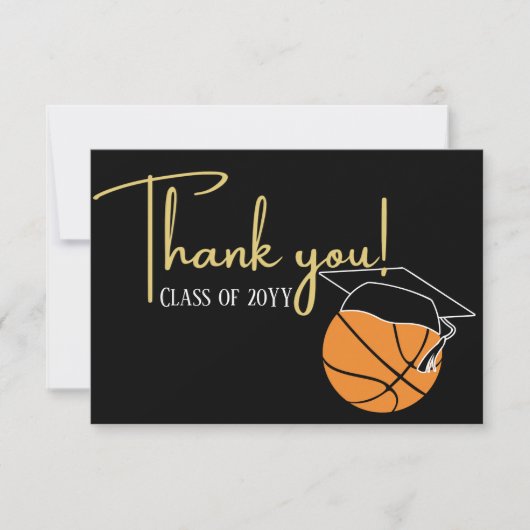 Schwarz-weißes Gold Basketball Abschluss Dankeskarte (Vorderseite)