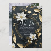 Schwarz-weißes Gold Blumenkranz, das wir Hochzeite Einladung (Vorne/Hinten)