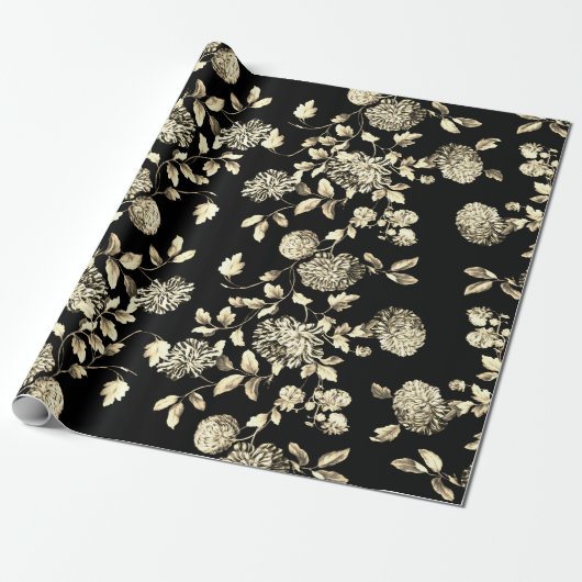 Schwarz-weißes Gold BlumenToile Geschenkpapier (Ungerollt)