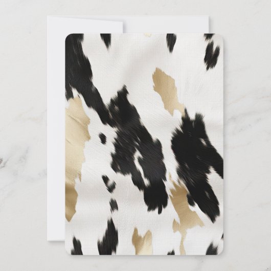 Schwarz-weißes Gold Cowhide Südwest-Brautparty Einladung (Rückseite)