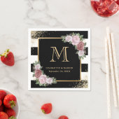 Schwarz-weißes Gold Floral Monogram Wedding Napkin Serviette (Beispiel)