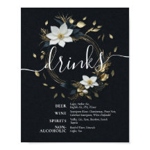 Schwarz-weißes Gold Floral Wreath Wedding Drinks M