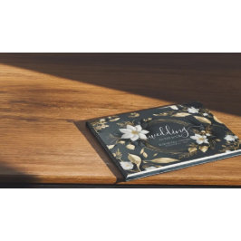 Schwarz-weißes Gold Floral Wreath Wedding Gästebuc Gästebuch