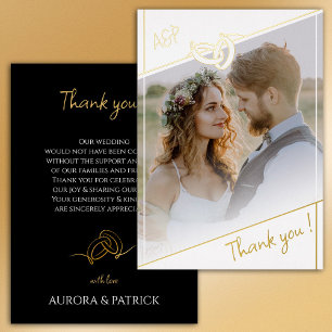 Schwarz-weißes Gold Foil Wedding Foto Danke Karte
