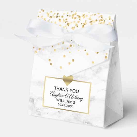 Schwarz-weißes Gold Heart Marble Gefallen Hochzeit Geschenkschachtel (Vorderseite)