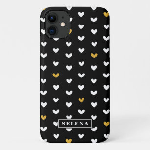 Schwarz-weißes Gold Herzmuster mit Individuelle Na Case-Mate iPhone Hülle