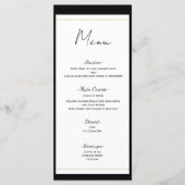 Schwarz-weißes Gold Modern Minimal Wedding Menü Menükarte (Vorderseite)