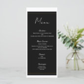 Schwarz-weißes Gold Modern Minimal Wedding Menü Menükarte (Stehend Vorderseite)