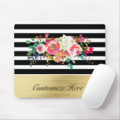 Schwarz-weißes Gold Modernes Blumenglam Eleganter  Mousepad (Mit Mouse)