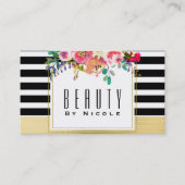 Schwarz-weißes Gold Modernes Blumenglam Eleganter  Visitenkarte (Vorderseite)