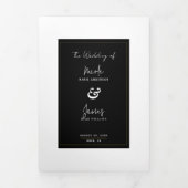 Schwarz-weißes Gold Modernes Highlights Dreifach Gefaltete Einladung (Cover)