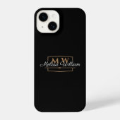 Schwarz-weißes Gold Monogramm Name-Skript iPhone Hülle (Rückseite)