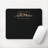 Schwarz-weißes Gold Monogramm Name-Skript Mousepad (Mit Mouse)