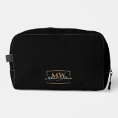 Schwarz-weißes Gold Monogramm Name-Skript Waschbeutel (Vorderseite)
