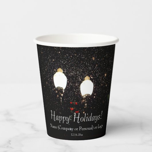 Schwarz-weißes Gold Snow Party für Winterurlaube Pappbecher (Rückseite)