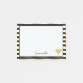 Schwarz-weißes Gold Stripes Herz Post-it Klebezettel (Vorderseite)