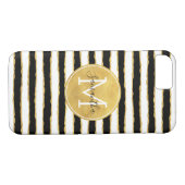 Schwarz-weißes Gold Stripes Monogramm Case-Mate iPhone Hülle (Rückseite (Horizontal))