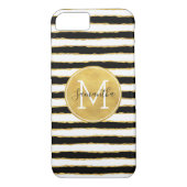 Schwarz-weißes Gold Stripes Monogramm Case-Mate iPhone Hülle (Rückseite)