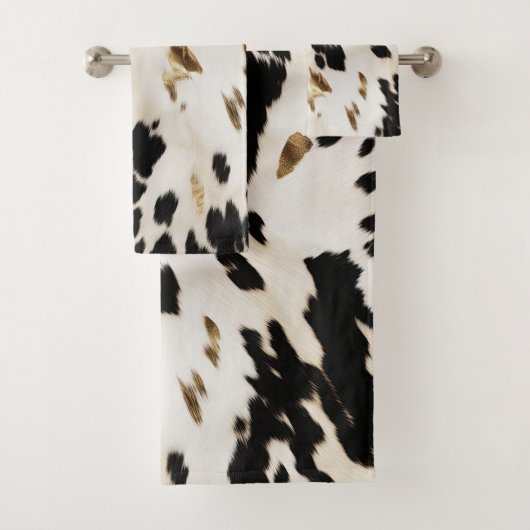 Schwarz-weißes Gold Südwest Cowhide Brautparty Badhandtuch Set (Insitu)