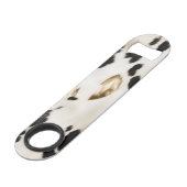 Schwarz-weißes Gold Südwest Cowhide Brautparty Speed Flaschenöffner (Vorderseite Schrägansicht)