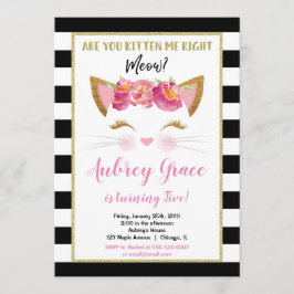 Schwarz-weißes Goldkitt Katze Geburtstagsparty Einladung
