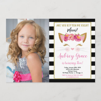 Schwarz-weißes Goldkitten-Katzenkätzchen Geburtsta Einladung