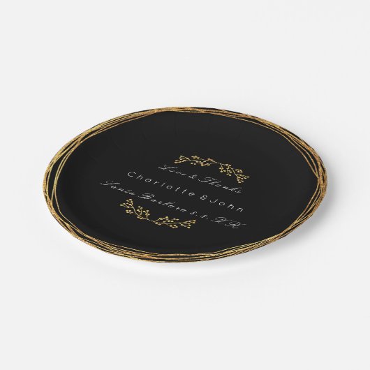 Schwarz-weißes Goldkranz-Blumenzwiebeln Pappteller (Schrägansicht)