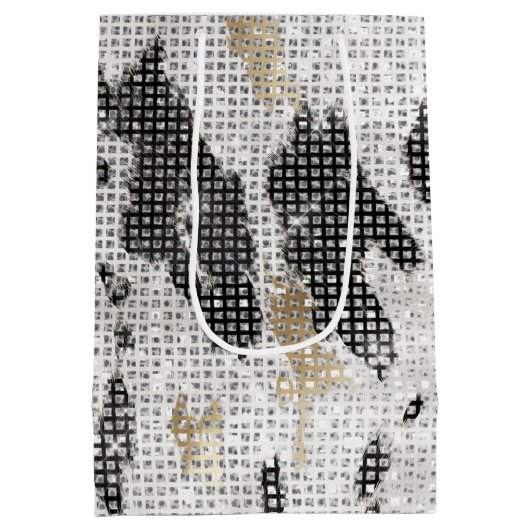 Schwarz-weißes Goldkühe-Tier-Print Sparkon Geburts Mittlere Geschenktüte (Rückseite)