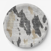 Schwarz-weißes Goldkühe-Tier-Print Sparkon Geburts Pappteller (Vorderseite)